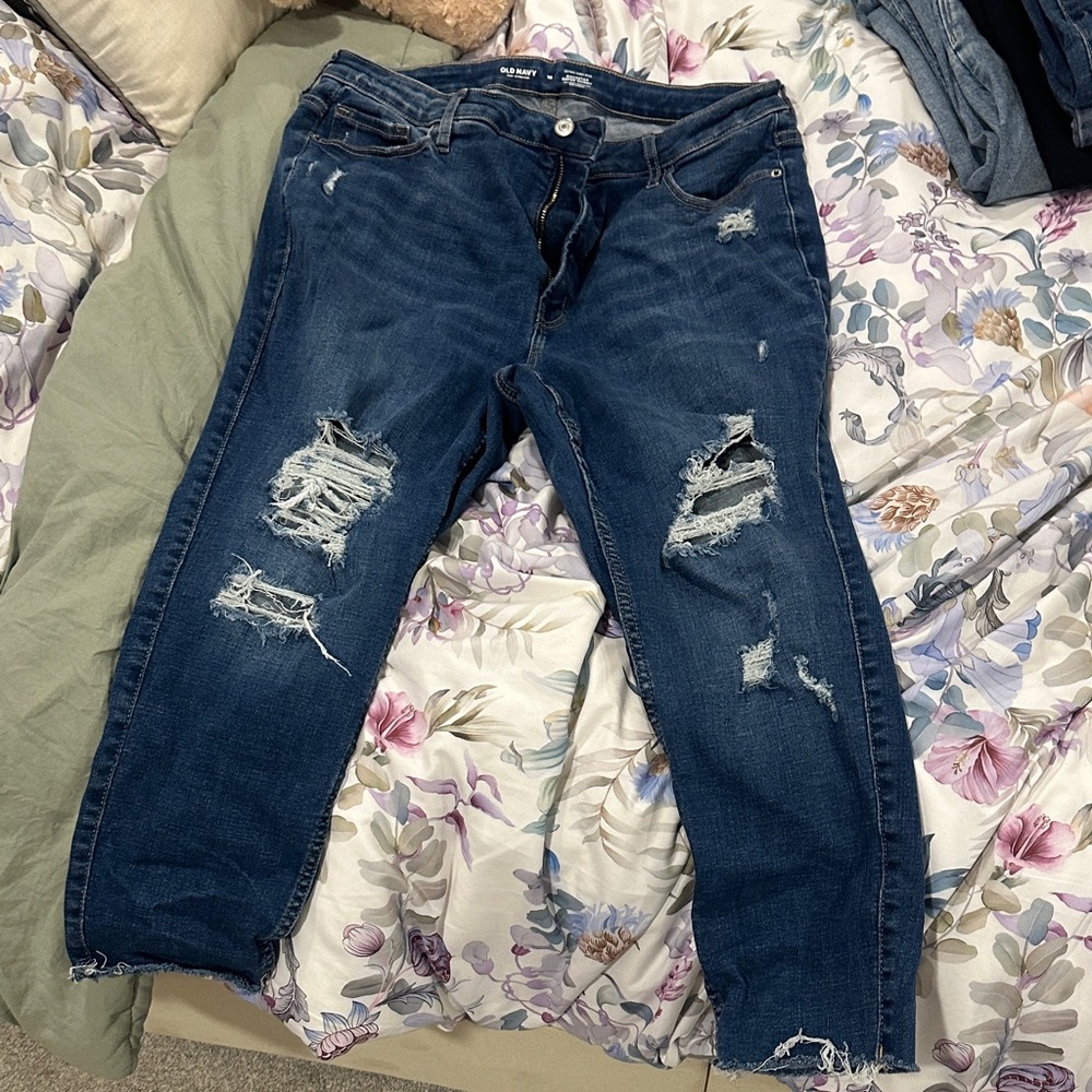Old Navy Dark Blue Distressed Skinny Jeans